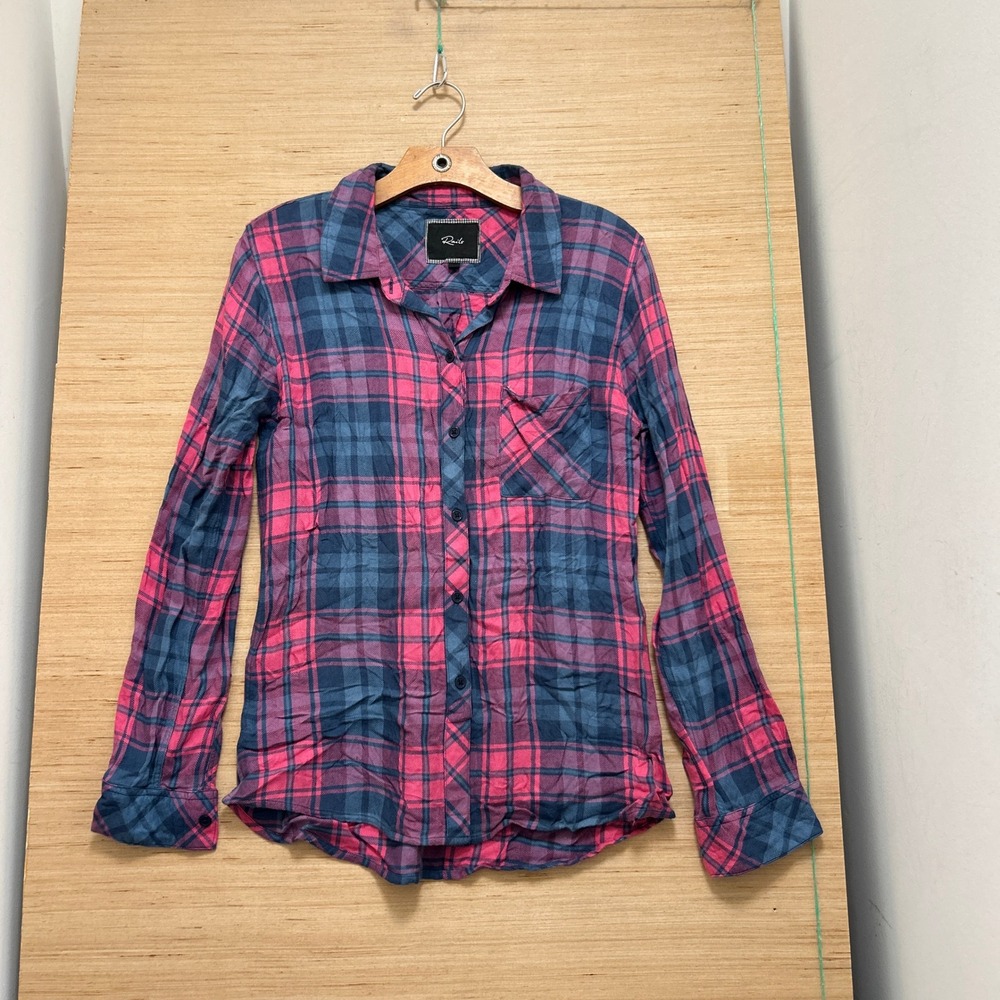 Rails Hunter Plaid Button Down Shirt Pink Blue Long Sleeve Flannel Small
